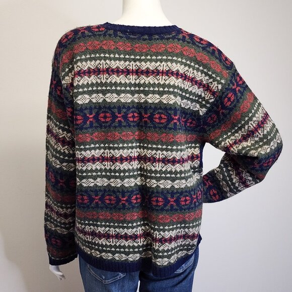 Vtg Paul Harris Womens L 100% Shetland Wool Preppy Fair Isle Boxy Sweater - Picture 4 of 7